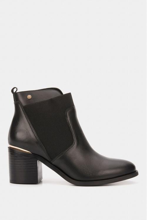 Botines tacón Burgos de cuero aplique Negro