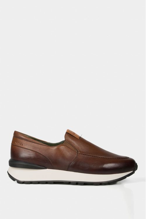 Mocasines casuales ciprés de cuero para hombre inspiración deportiva Miel