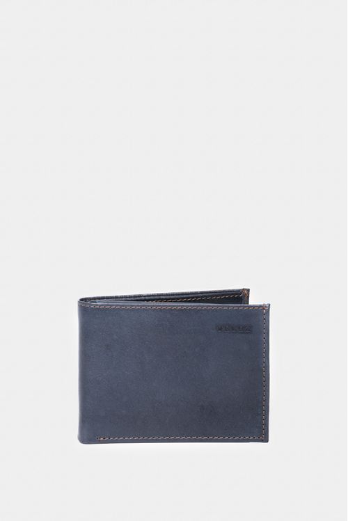 Billetera Humanista de cuero para hombre costuras contraste Azul Oscuro