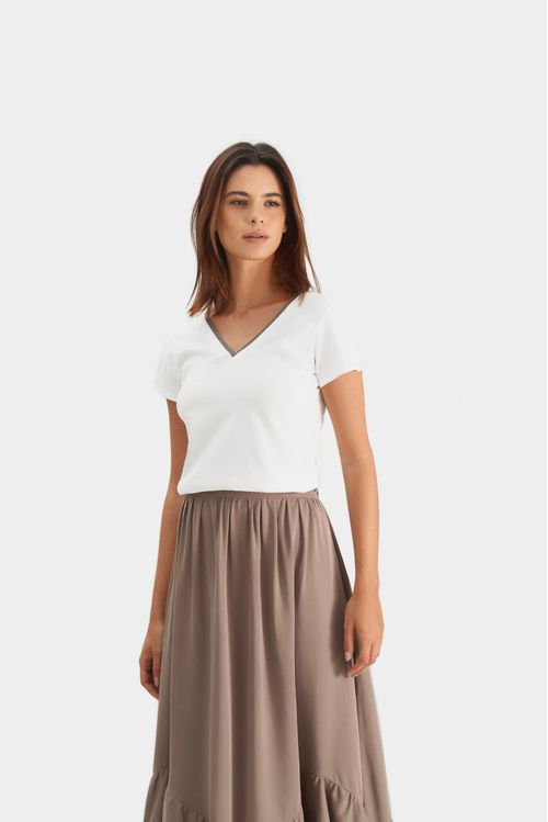 Camiseta básica para mujer millaré metálico decorativo