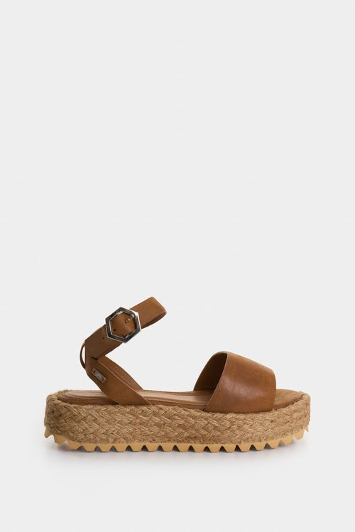 Sandalia plataforma Salem de cuero para mujer fibra natural