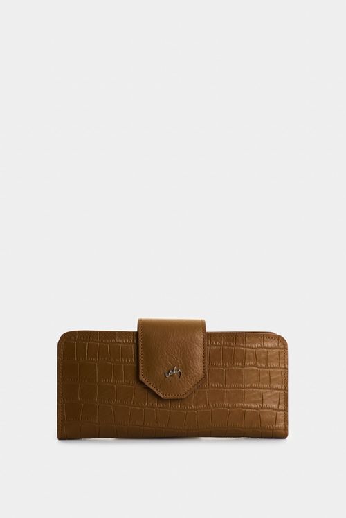 Billetera Porta chequera Extravaganza de cuero para mujer grabado