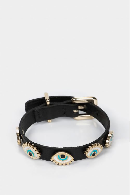 Manilla de cuero para mujer ojos Negro