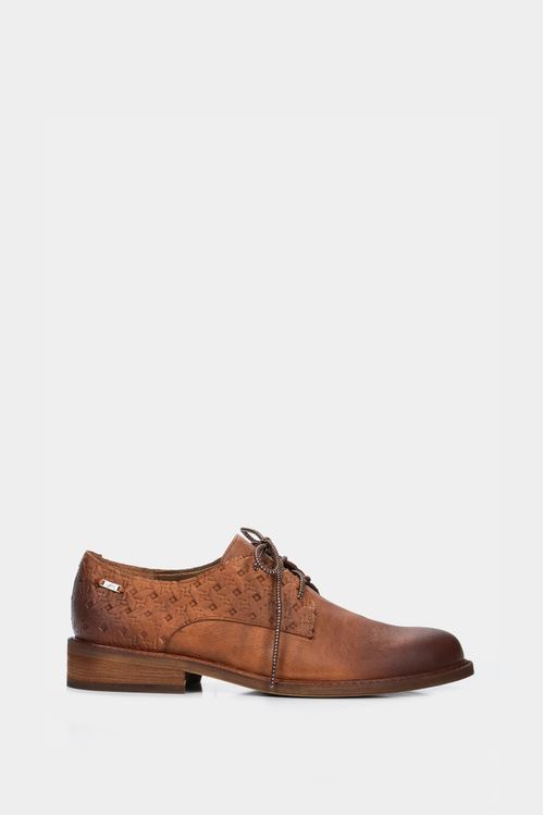 Zapatos cordón Randy de cuero para mujer grabados Miel