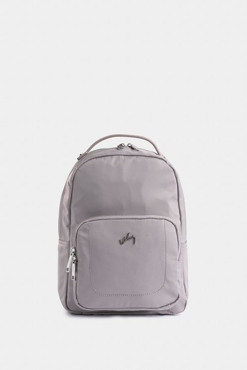 Morral Púrpura pequeño de lona para mujer manija cuero