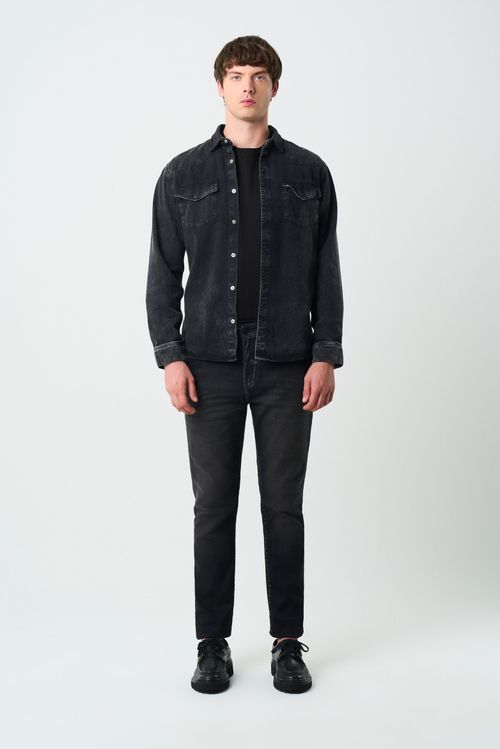 Jean Vireo semi fitted para hombre detalles cuero