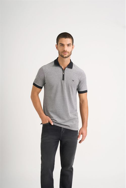 Polo casual Alma algodón para hombre cremallera Negro