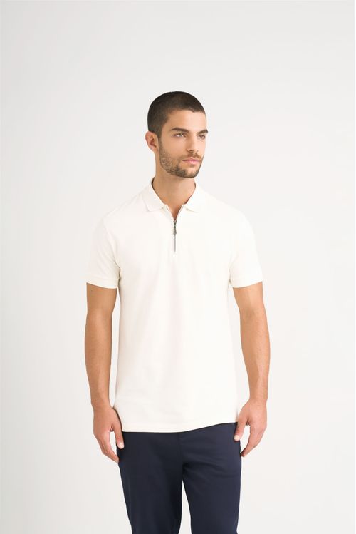 Polo casual algodón Alma para hombre cremallera Crema